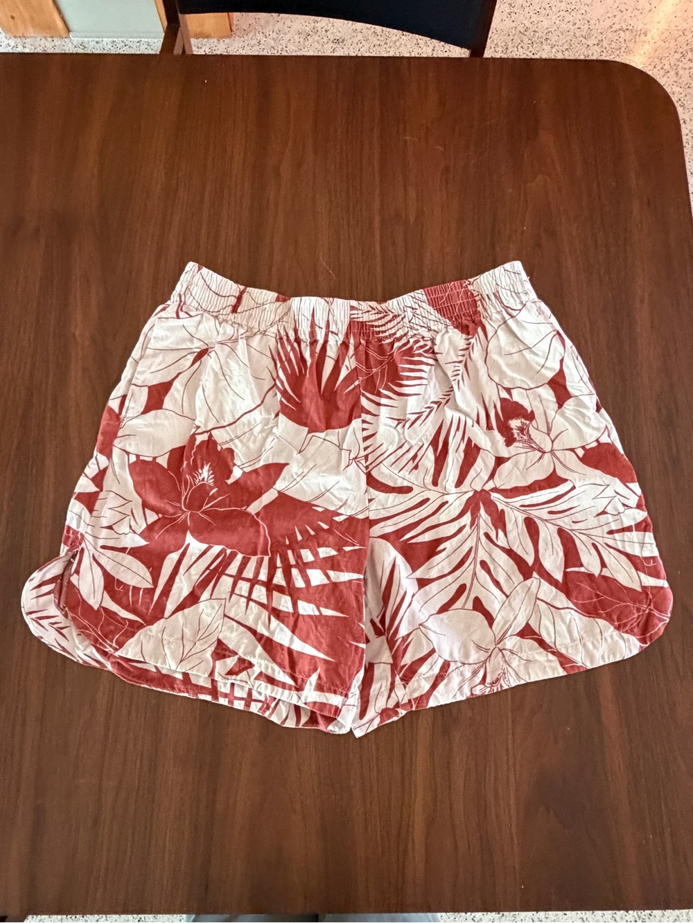 Madewell XL Linen Blend Tropical Floral Pull-On Shorts Red Cream